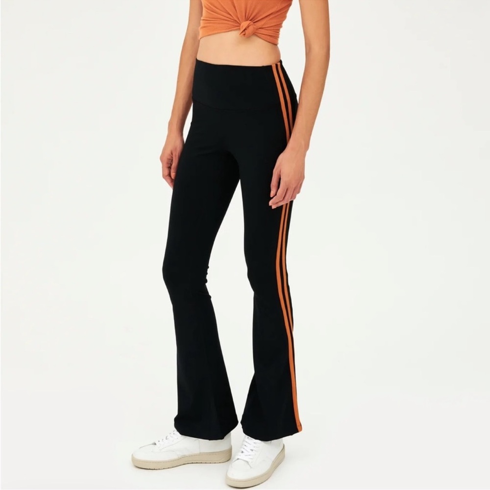 Black Flared Pants with Orange Stripes